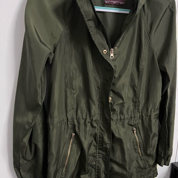 Olive Green Hooded Rain Windbreaker Jacket - Picture 8 of 13